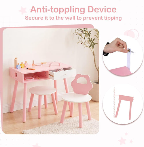 OLAKIDS Wooden Pretend Nail Salon Playset with Table, Stool & 8 Accessories