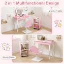 Olakids Kids Vanity with Lights and Barber Chair, Wooden Princess Makeup Dressing Desk for Girls Aged 3+