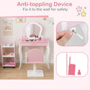 Olakids Kids Vanity with Lights and Barber Chair, Wooden Princess Makeup Dressing Desk for Girls Aged 3+