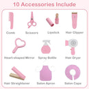 Olakids Kids Vanity with Lights and Barber Chair, Wooden Princess Makeup Dressing Desk for Girls Aged 3+