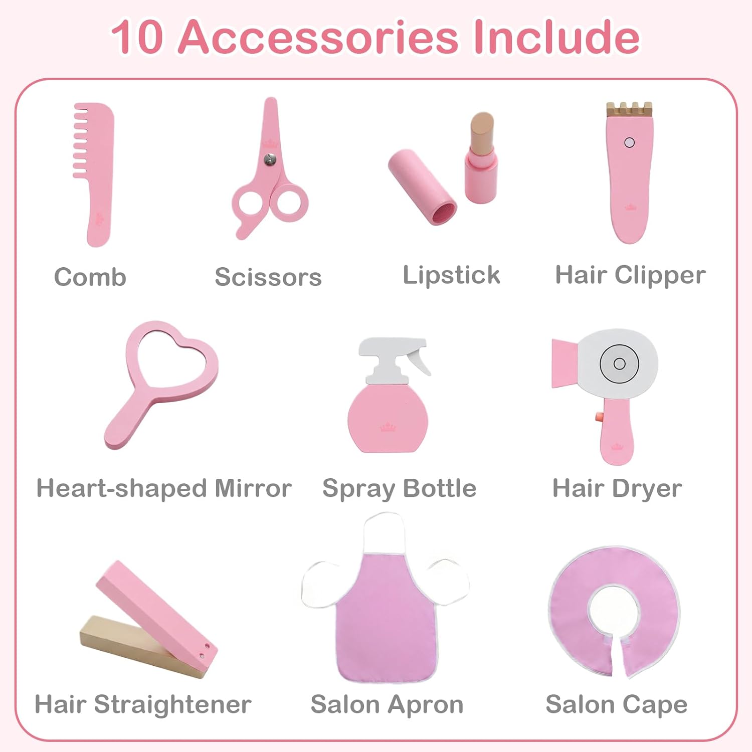 Olakids Kids Vanity with Lights and Barber Chair, Wooden Princess Makeup Dressing Desk for Girls Aged 3+