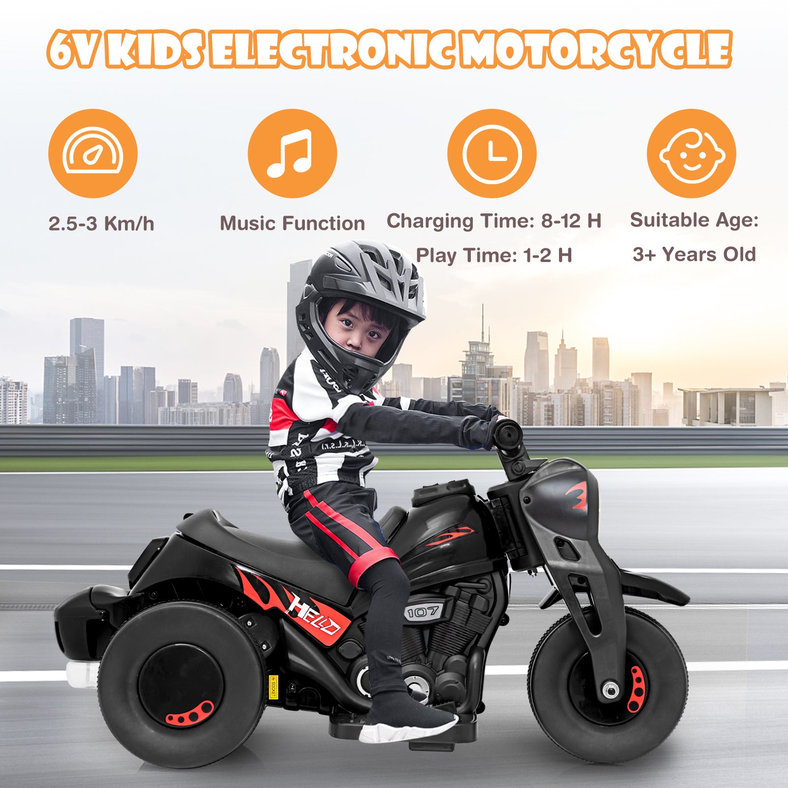 OLAKIDS Kids Motorcycle 6V Electric Ride On Car with Automatic Bubble Function for Toddler Ages 3+