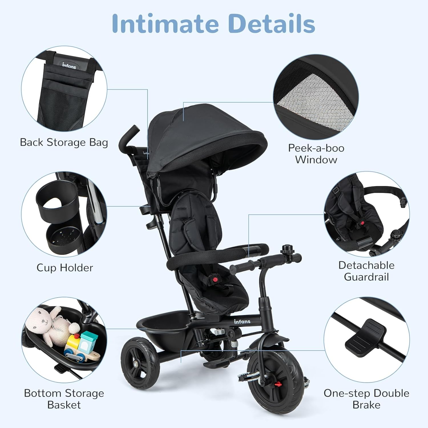 OLAKIDS Kids Tricycle 6 in 1 Baby Trike Toddler Bike with Reversible Seat  9-60 Months