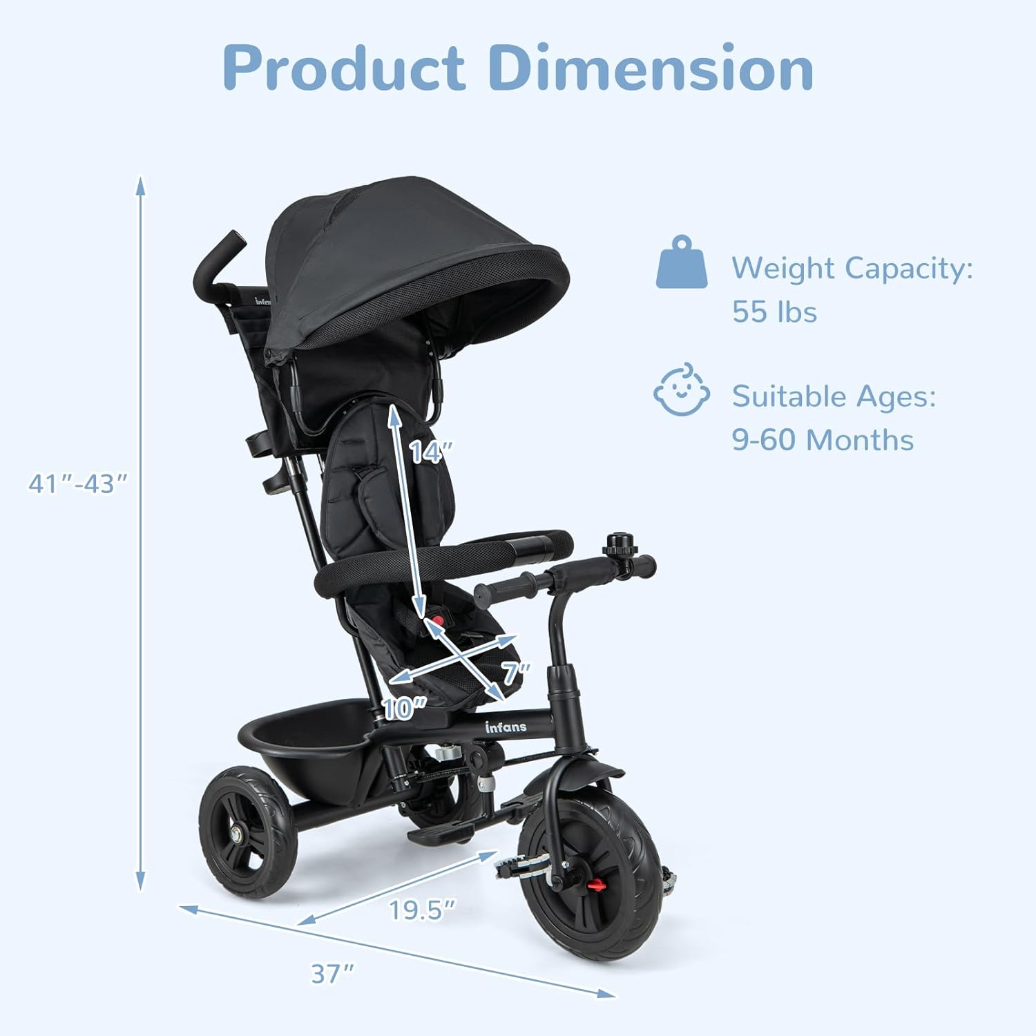 OLAKIDS Kids Tricycle 6 in 1 Baby Trike Toddler Bike with Reversible Seat  9-60 Months