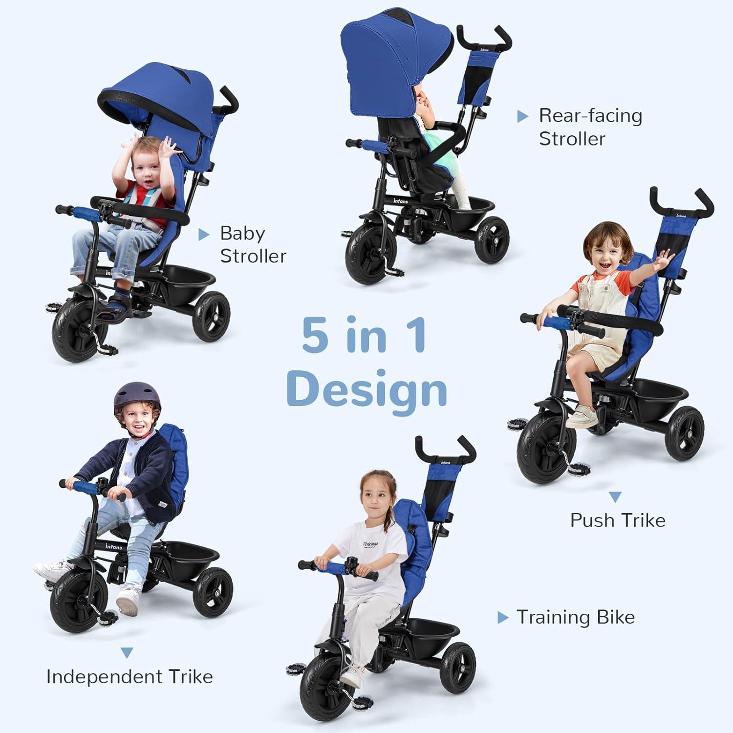 OLAKIDS Kids Tricycle 6 in 1 Baby Trike Toddler Bike with Reversible Seat  9-60 Months