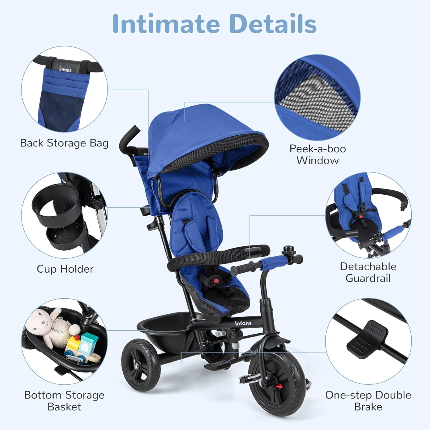 OLAKIDS Kids Tricycle 6 in 1 Baby Trike Toddler Bike with Reversible Seat  9-60 Months