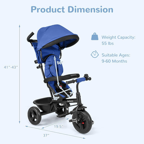 OLAKIDS Kids Tricycle 6 in 1 Baby Trike Toddler Bike with Reversible Seat  9-60 Months