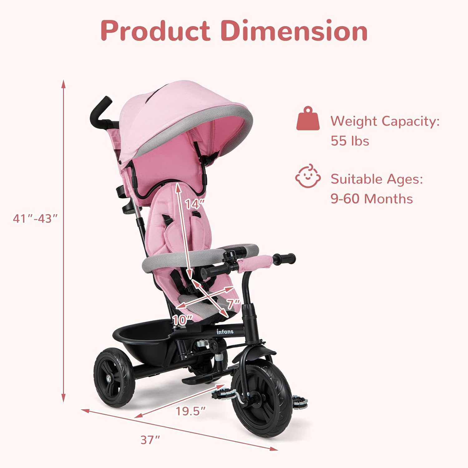 OLAKIDS Kids Tricycle 6 in 1 Baby Trike Toddler Bike with Reversible Seat  9-60 Months