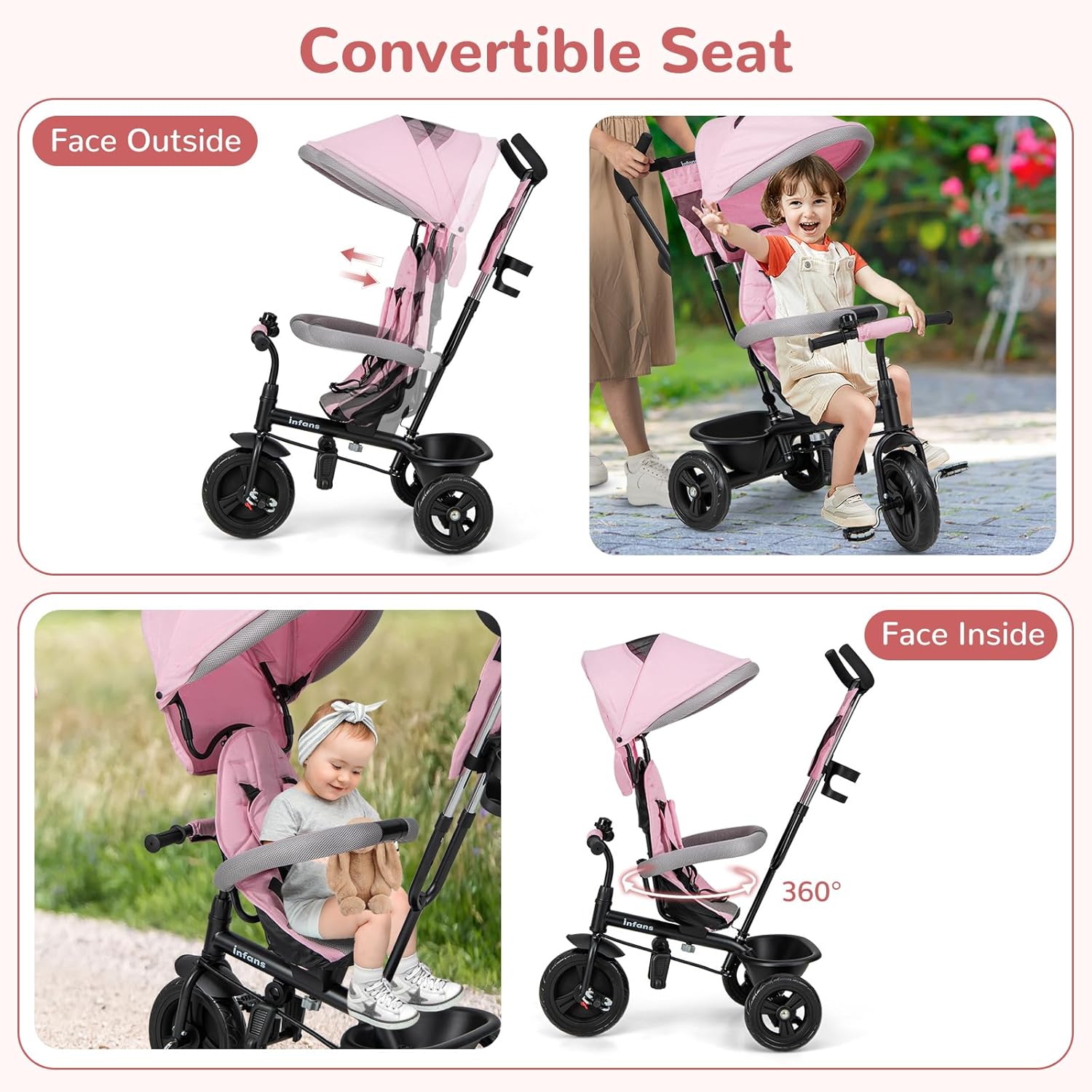 OLAKIDS Kids Tricycle 6 in 1 Baby Trike Toddler Bike with Reversible Seat  9-60 Months