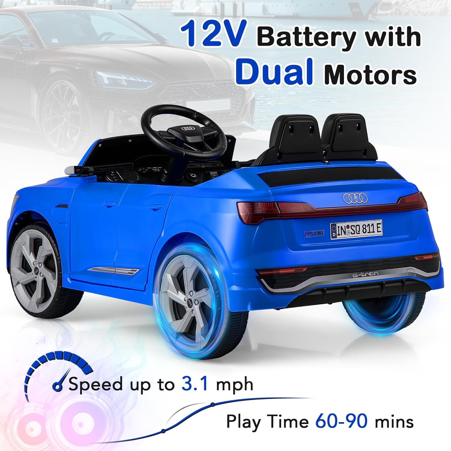 Licensed Audi SQ8 Ride on Car by OLAKIDS, 12V Kids Electric Vehicle with Remote Control, Toddlers Battery Powered Toy with 3 Speeds, Wheels Suspension, Music