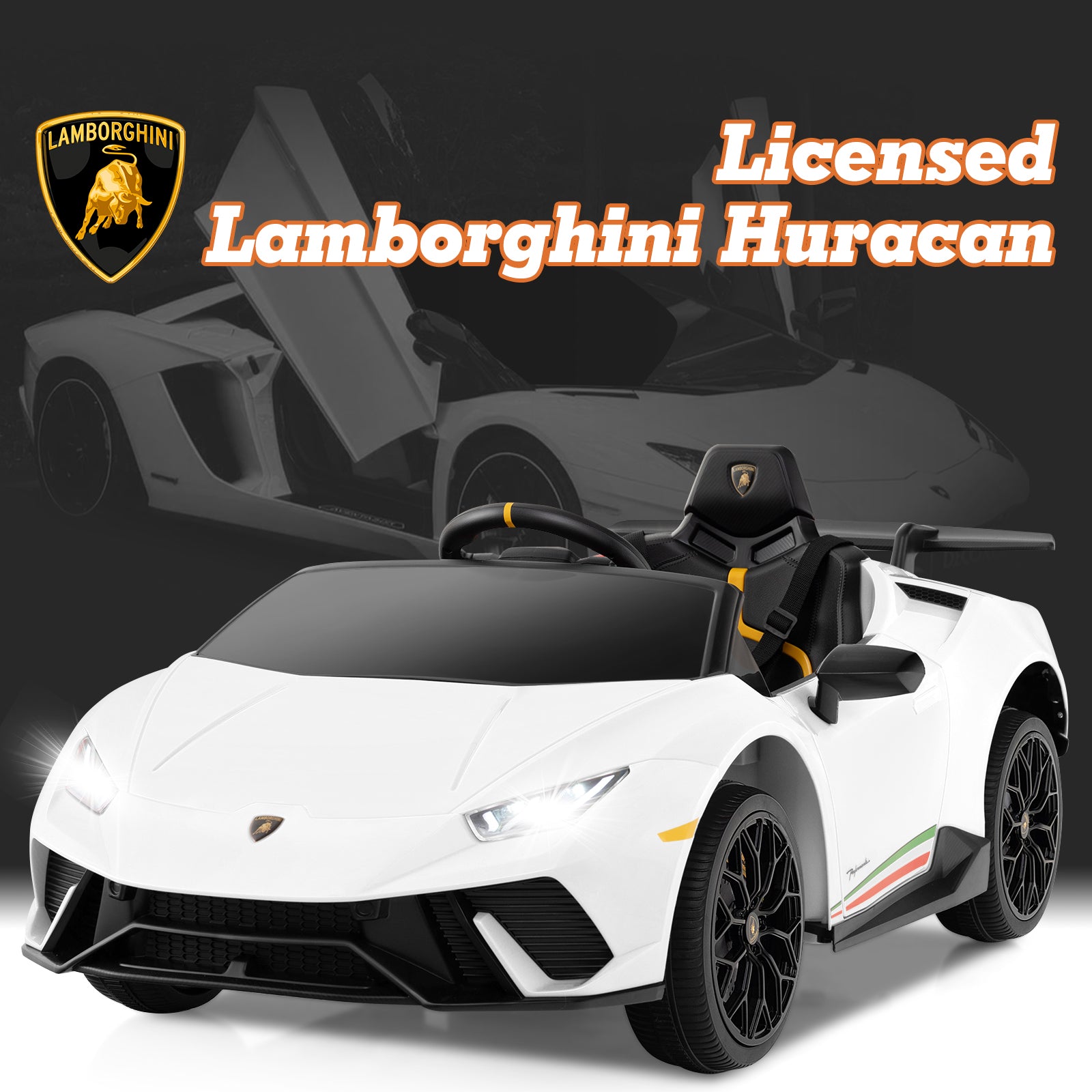 OLAKIDS Licensed Lamborghini Huracan Ride on Car 12V Kids Electric Vehicle for Aged 3-8 Years