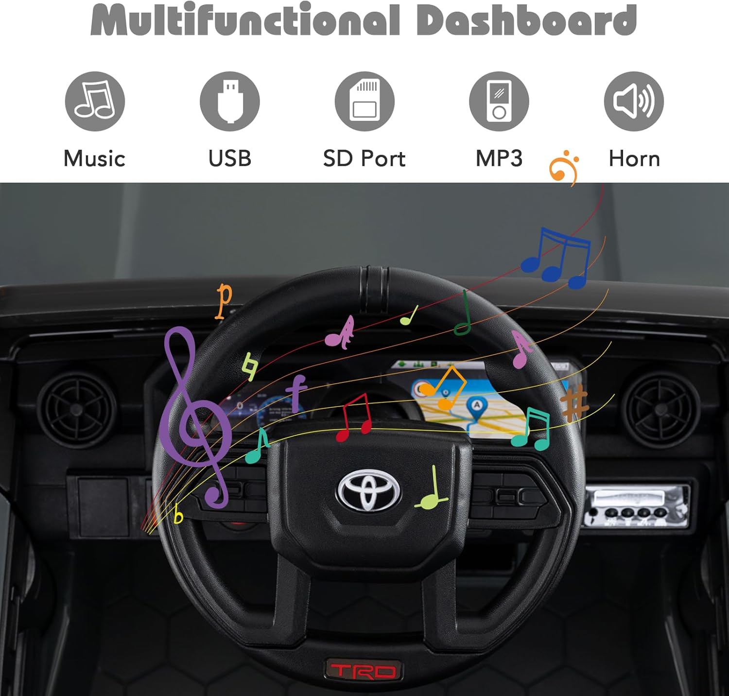 Licensed Toyota LC250 Ride on Car by OLAKIDS, 12V Kids Electric Vehicle with Remote Control, Toddlers Battery Powered Toy Gift with 2 Speeds 4 Wheels Suspension Power Display USB Music Horn