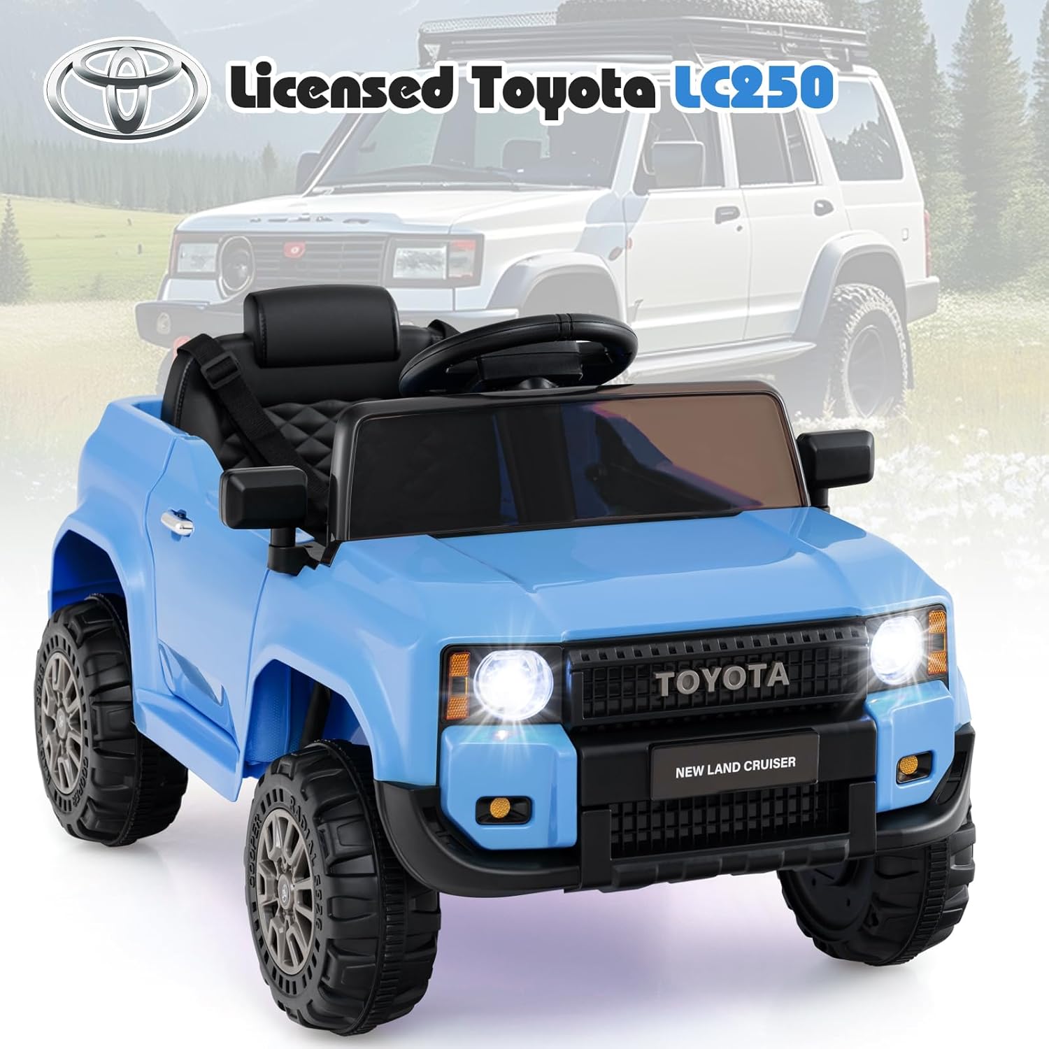 Licensed Toyota LC250 Ride on Car by OLAKIDS, 12V Kids Electric Vehicle with Remote Control, Toddlers Battery Powered Toy Gift with 2 Speeds 4 Wheels Suspension Power Display USB Music Horn