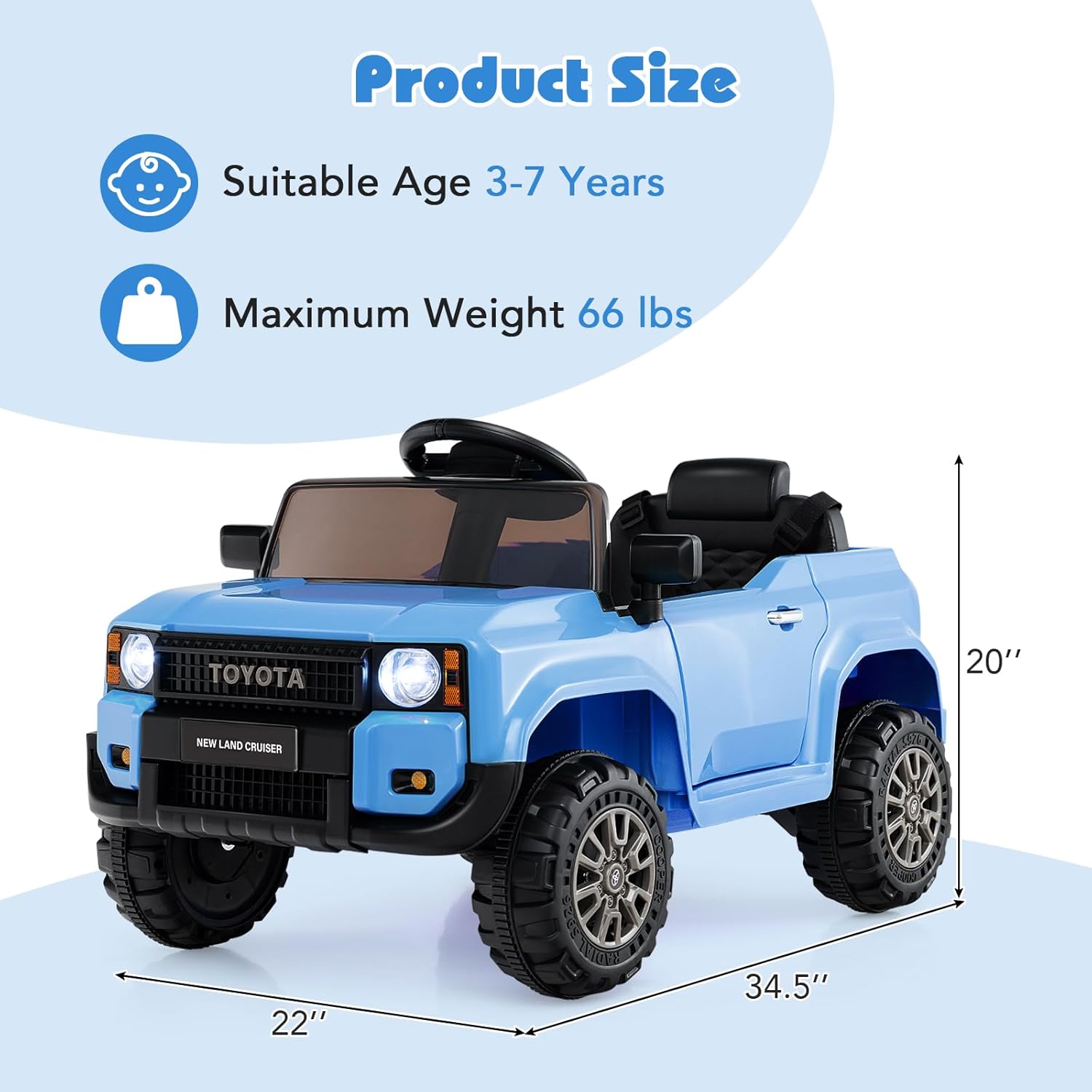 Licensed Toyota LC250 Ride on Car by OLAKIDS, 12V Kids Electric Vehicle with Remote Control, Toddlers Battery Powered Toy Gift with 2 Speeds 4 Wheels Suspension Power Display USB Music Horn