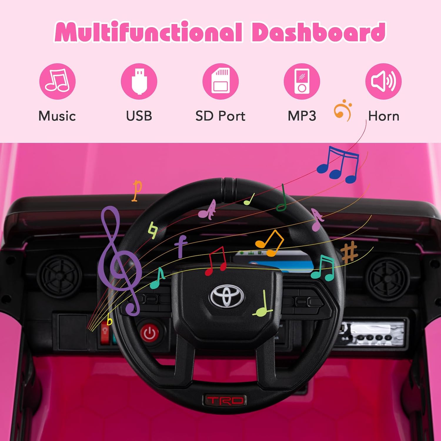 Licensed Toyota LC250 Ride on Car by OLAKIDS, 12V Kids Electric Vehicle with Remote Control, Toddlers Battery Powered Toy Gift with 2 Speeds 4 Wheels Suspension Power Display USB Music Horn