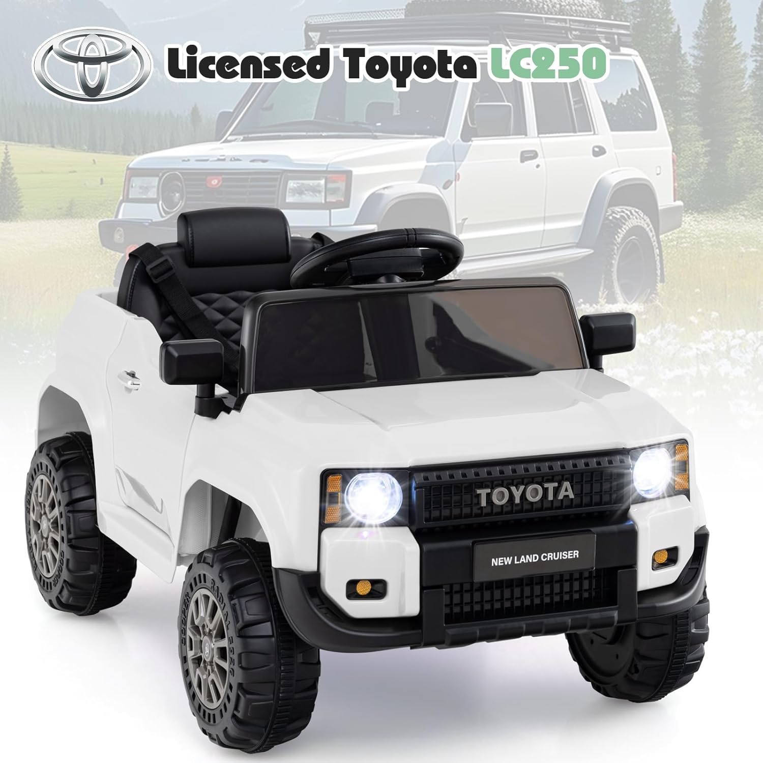 Licensed Toyota LC250 Ride on Car by OLAKIDS, 12V Kids Electric Vehicle with Remote Control, Toddlers Battery Powered Toy Gift with 2 Speeds 4 Wheels Suspension Power Display USB Music Horn
