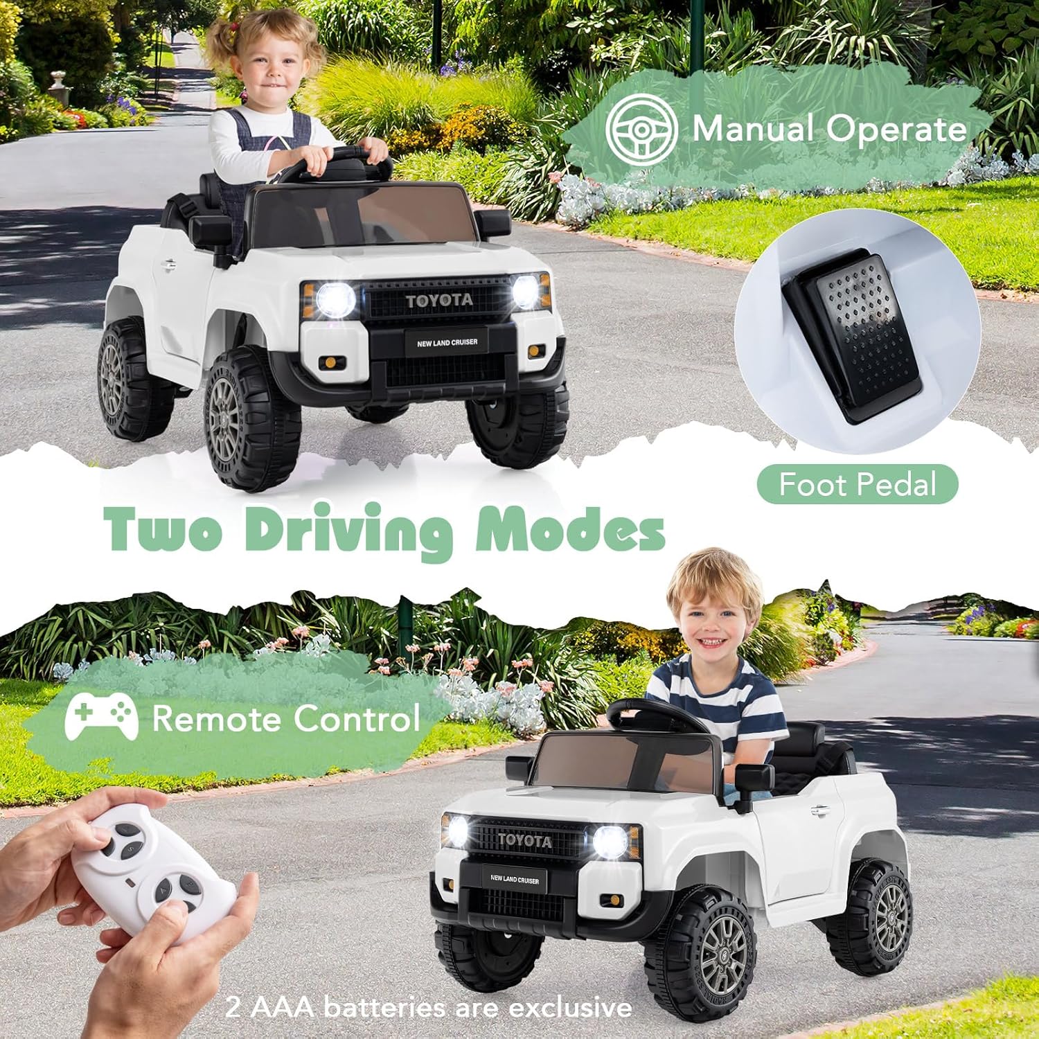 Licensed Toyota LC250 Ride on Car by OLAKIDS, 12V Kids Electric Vehicle with Remote Control, Toddlers Battery Powered Toy Gift with 2 Speeds 4 Wheels Suspension Power Display USB Music Horn