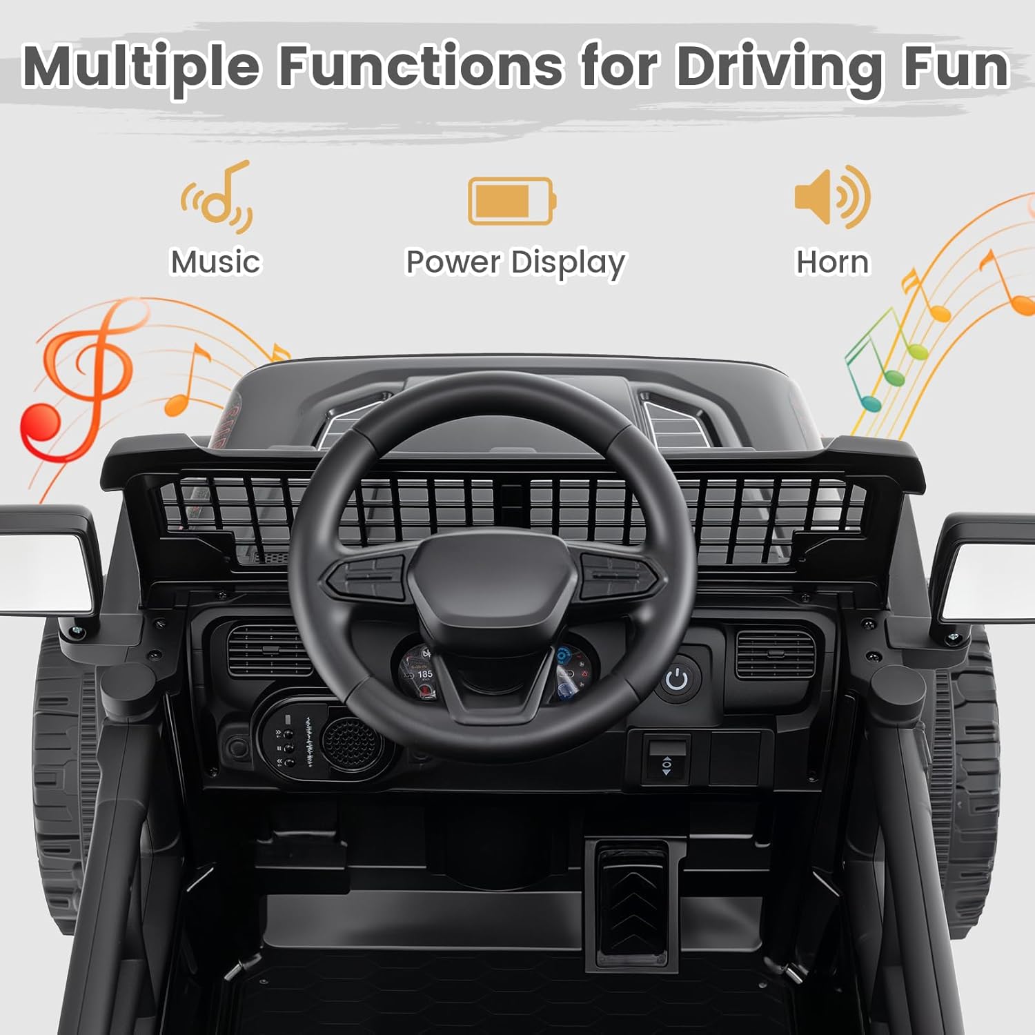 OLAKIDS 12V Ride On Truck, Battery Powered Electric Vehicle for Kids with Remote Control, Foldable Reflective Mirror, Spring Suspension, Music, LED Lights, Ride on Toy for 3+ Boys Girls