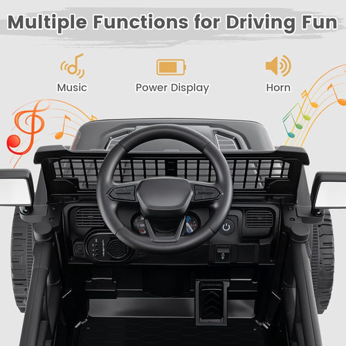 OLAKIDS 12V Ride On Truck, Battery Powered Electric Vehicle for Kids with Remote Control, Foldable Reflective Mirror, Spring Suspension, Music, LED Lights, Ride on Toy for 3+ Boys Girls