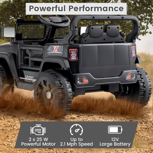 OLAKIDS 12V Ride On Truck, Battery Powered Electric Vehicle for Kids with Remote Control, Foldable Reflective Mirror, Spring Suspension, Music, LED Lights, Ride on Toy for 3+ Boys Girls