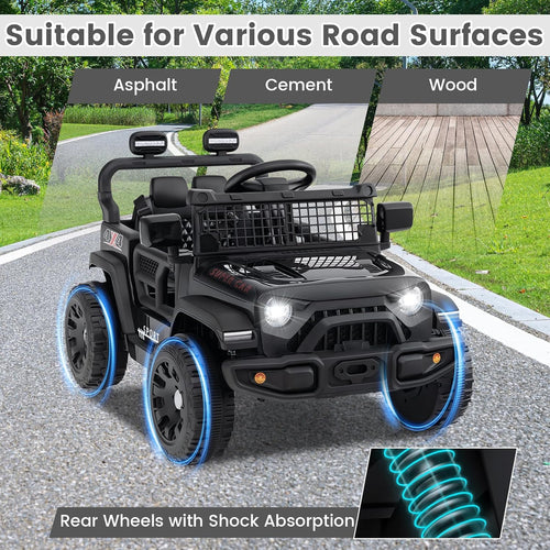 OLAKIDS 12V Ride On Truck, Battery Powered Electric Vehicle for Kids with Remote Control, Foldable Reflective Mirror, Spring Suspension, Music, LED Lights, Ride on Toy for 3+ Boys Girls