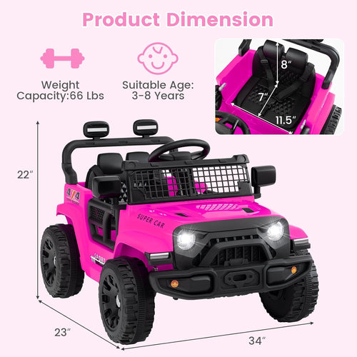 OLAKIDS 12V Ride On Truck, Battery Powered Electric Vehicle for Kids with Remote Control, Foldable Reflective Mirror, Spring Suspension, Music, LED Lights, Ride on Toy for 3+ Boys Girls