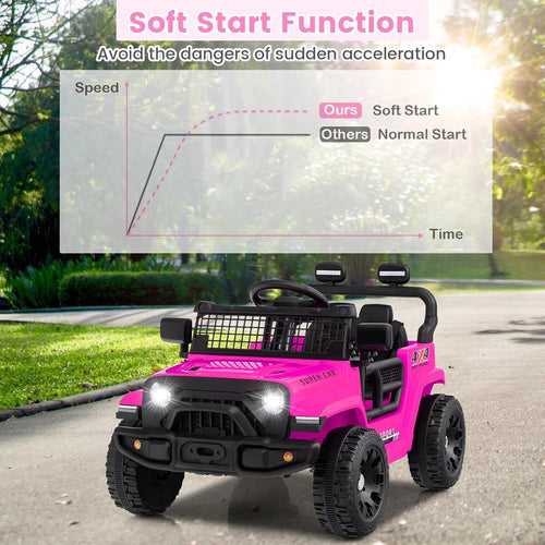 OLAKIDS 12V Ride On Truck, Battery Powered Electric Vehicle for Kids with Remote Control, Foldable Reflective Mirror, Spring Suspension, Music, LED Lights, Ride on Toy for 3+ Boys Girls