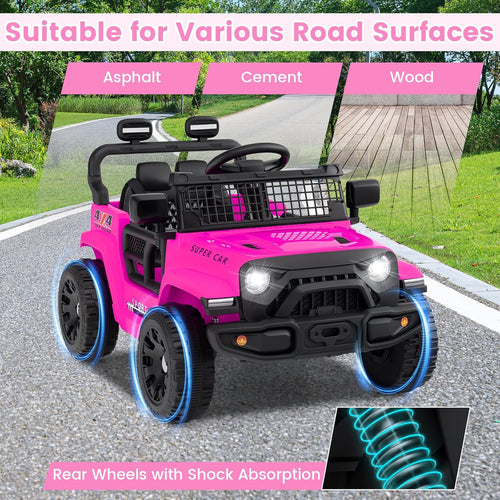 OLAKIDS 12V Ride On Truck, Battery Powered Electric Vehicle for Kids with Remote Control, Foldable Reflective Mirror, Spring Suspension, Music, LED Lights, Ride on Toy for 3+ Boys Girls