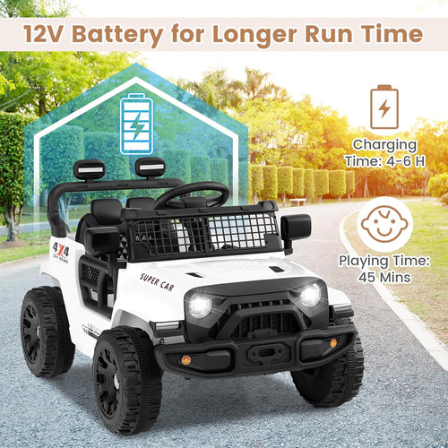 OLAKIDS 12V Ride On Truck, Battery Powered Electric Vehicle for Kids with Remote Control, Foldable Reflective Mirror, Spring Suspension, Music, LED Lights, Ride on Toy for 3+ Boys Girls