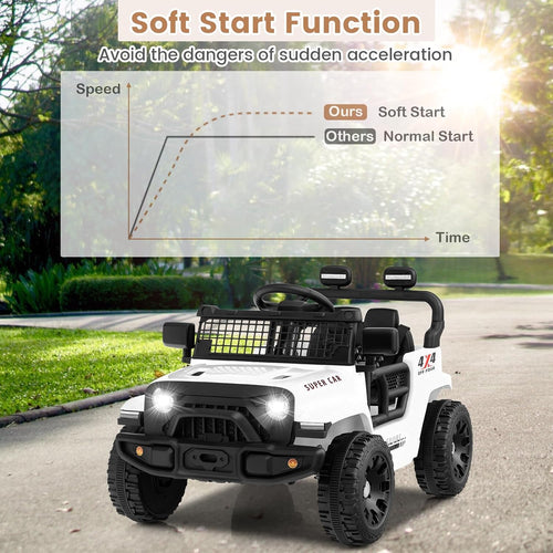 OLAKIDS 12V Ride On Truck, Battery Powered Electric Vehicle for Kids with Remote Control, Foldable Reflective Mirror, Spring Suspension, Music, LED Lights, Ride on Toy for 3+ Boys Girls