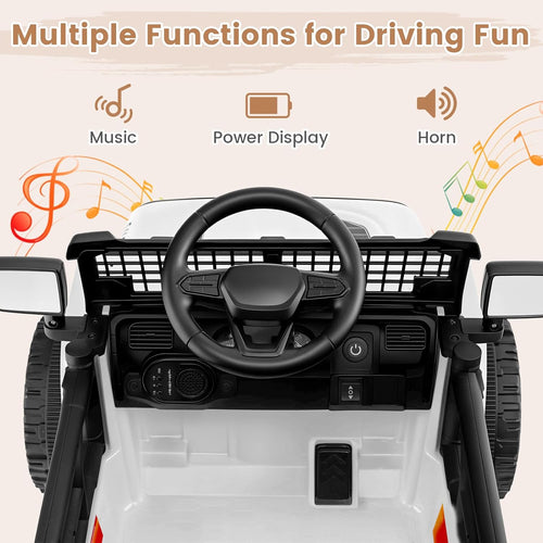 OLAKIDS 12V Ride On Truck, Battery Powered Electric Vehicle for Kids with Remote Control, Foldable Reflective Mirror, Spring Suspension, Music, LED Lights, Ride on Toy for 3+ Boys Girls