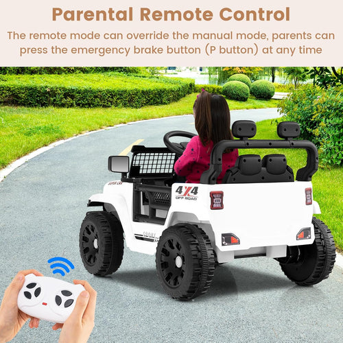 OLAKIDS 12V Ride On Truck, Battery Powered Electric Vehicle for Kids with Remote Control, Foldable Reflective Mirror, Spring Suspension, Music, LED Lights, Ride on Toy for 3+ Boys Girls