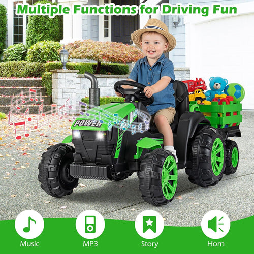 OLAKIDS 24V 9AH Ride on Tractor with Detachable Trailer, 2 x 550W Motors, Remote Control for Toddler