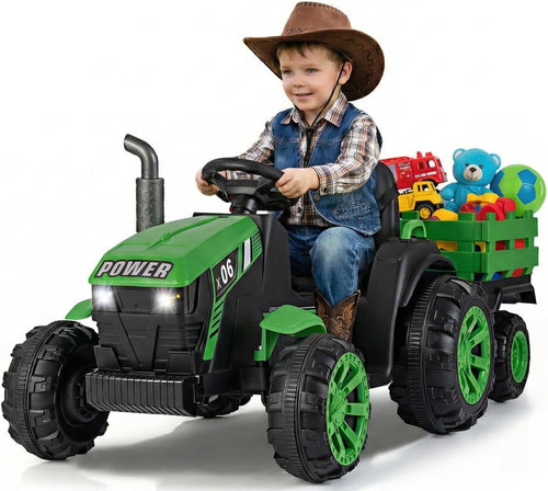 OLAKIDS 24V 9AH Ride on Tractor with Detachable Trailer, 2 x 550W Motors, Remote Control for Toddler