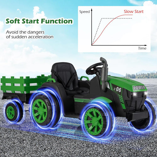 OLAKIDS 24V 9AH Ride on Tractor with Detachable Trailer, 2 x 550W Motors, Remote Control for Toddler