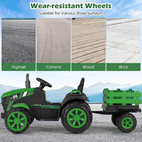 OLAKIDS 24V 9AH Ride on Tractor with Detachable Trailer, 2 x 550W Motors, Remote Control for Toddler