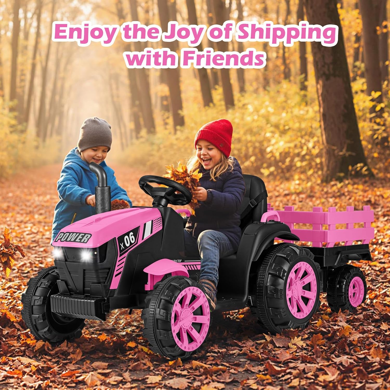 OLAKIDS 24V 9AH Ride on Tractor with Detachable Trailer, 2 x 550W Motors, Remote Control for Toddler