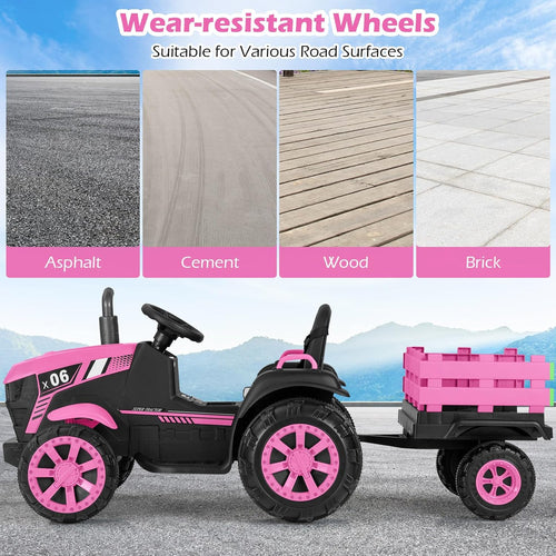 OLAKIDS 24V 9AH Ride on Tractor with Detachable Trailer, 2 x 550W Motors, Remote Control for Toddler