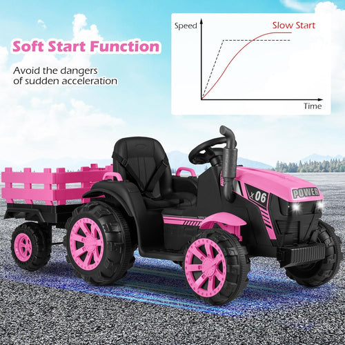 OLAKIDS 24V 9AH Ride on Tractor with Detachable Trailer, 2 x 550W Motors, Remote Control for Toddler