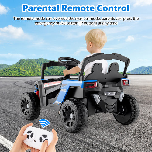 OLAKIDS 12V Ride on Car UTV, Electric Off-Road Truck with Remote Control, Lockable Doors, Safety Belt, Horn, Music, Lights, 4 Wheeler Toys for Kids Toddlers Aged 3+ Years