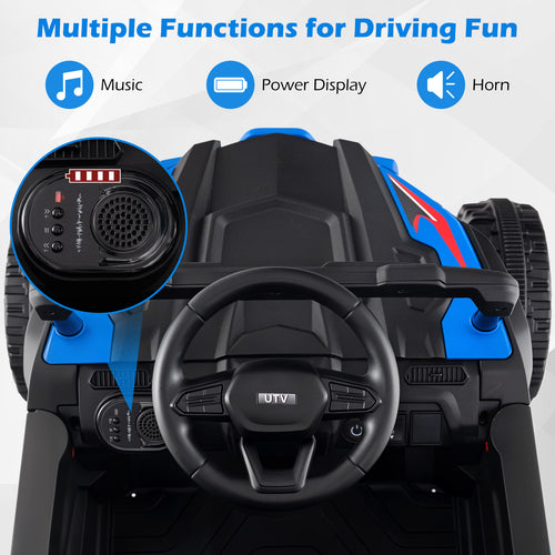 OLAKIDS 12V Ride on Car UTV, Electric Off-Road Truck with Remote Control, Lockable Doors, Safety Belt, Horn, Music, Lights, 4 Wheeler Toys for Kids Toddlers Aged 3+ Years