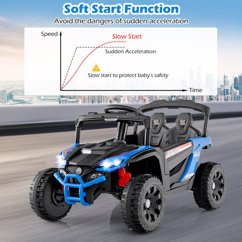 OLAKIDS 12V Ride on Car UTV, Electric Off-Road Truck with Remote Control, Lockable Doors, Safety Belt, Horn, Music, Lights, 4 Wheeler Toys for Kids Toddlers Aged 3+ Years