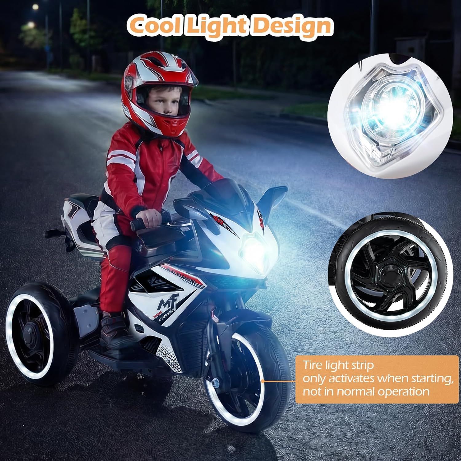 OLAKIDS 6V 3-Wheel Kids Motorcycle with Lights & Music for Toddlers 3+