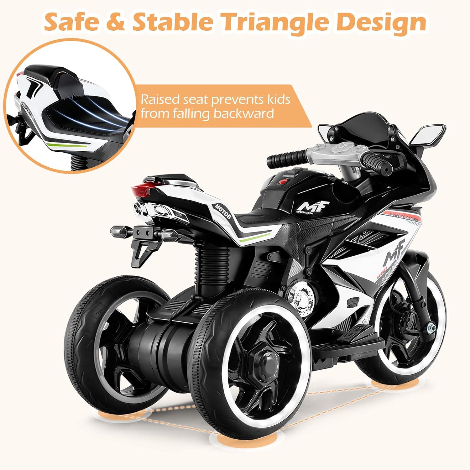 OLAKIDS 6V 3-Wheel Kids Motorcycle with Lights & Music for Toddlers 3+