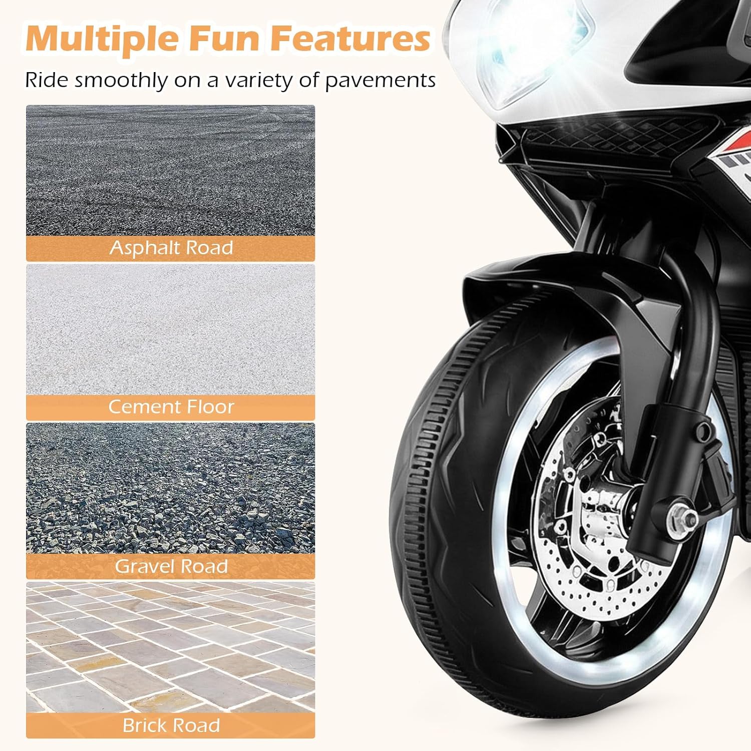 OLAKIDS 6V 3-Wheel Kids Motorcycle with Lights & Music for Toddlers 3+