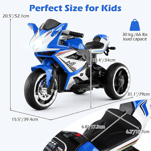 OLAKIDS 6V 3-Wheel Kids Motorcycle with Lights & Music for Toddlers 3+