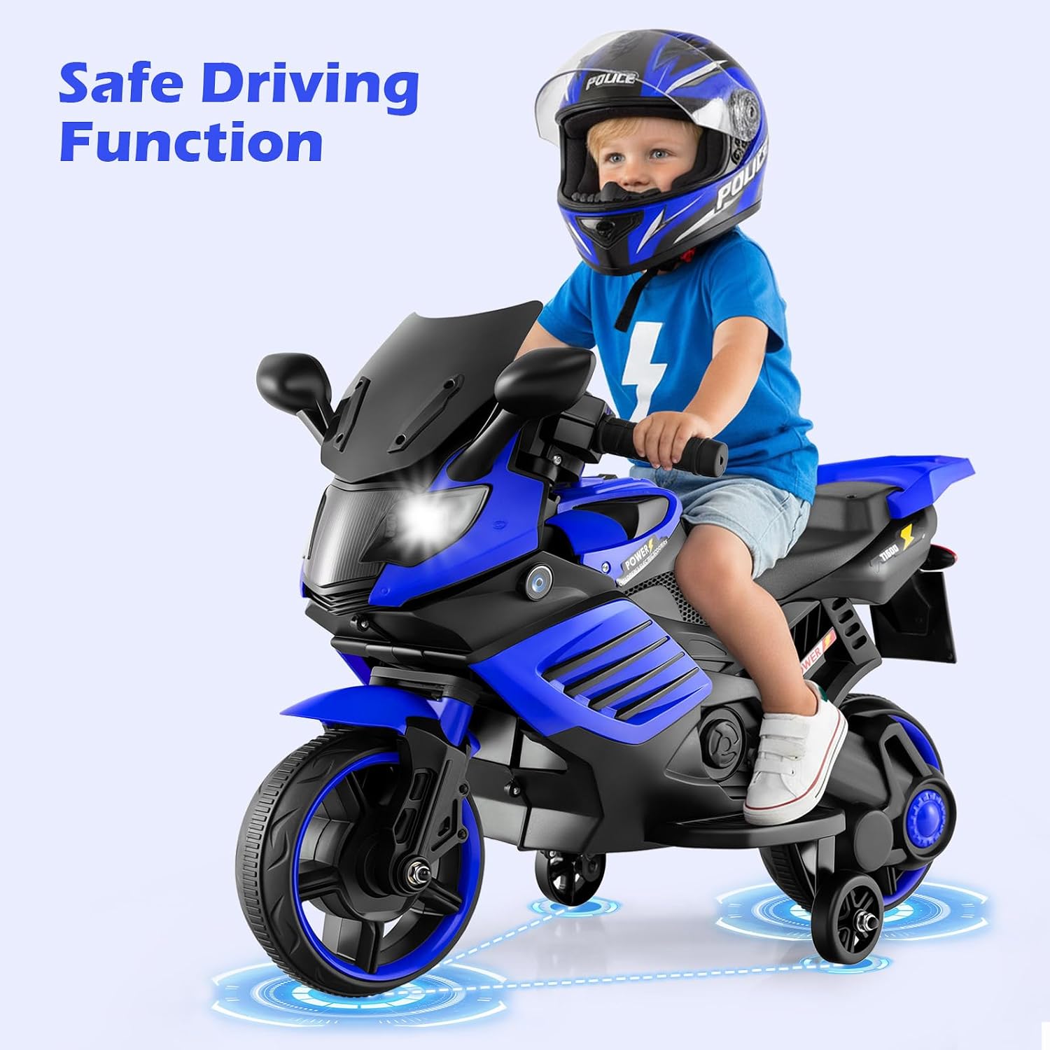 OLAKIDS 6V Kids Motorcycle with Training Wheels,for Boys Girls Aged 3+ Years