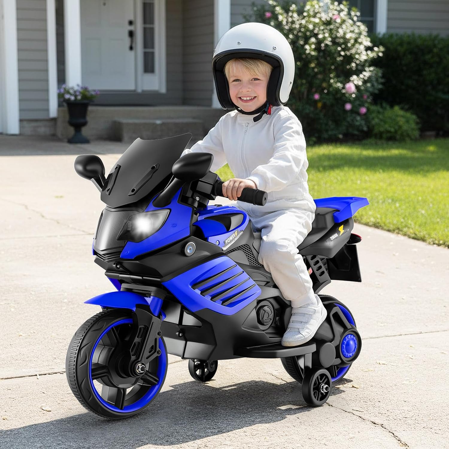 OLAKIDS 6V Kids Motorcycle with Training Wheels,for Boys Girls Aged 3+ Years