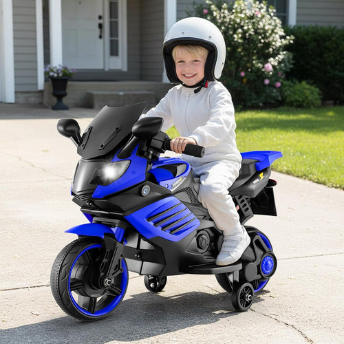 OLAKIDS 6V Kids Motorcycle with Training Wheels,for Boys Girls Aged 3+ Years