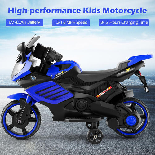 OLAKIDS 6V Kids Motorcycle with Training Wheels,for Boys Girls Aged 3+ Years